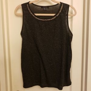 Atmosphere Beaded Neck Charcoal Heather Tank Top